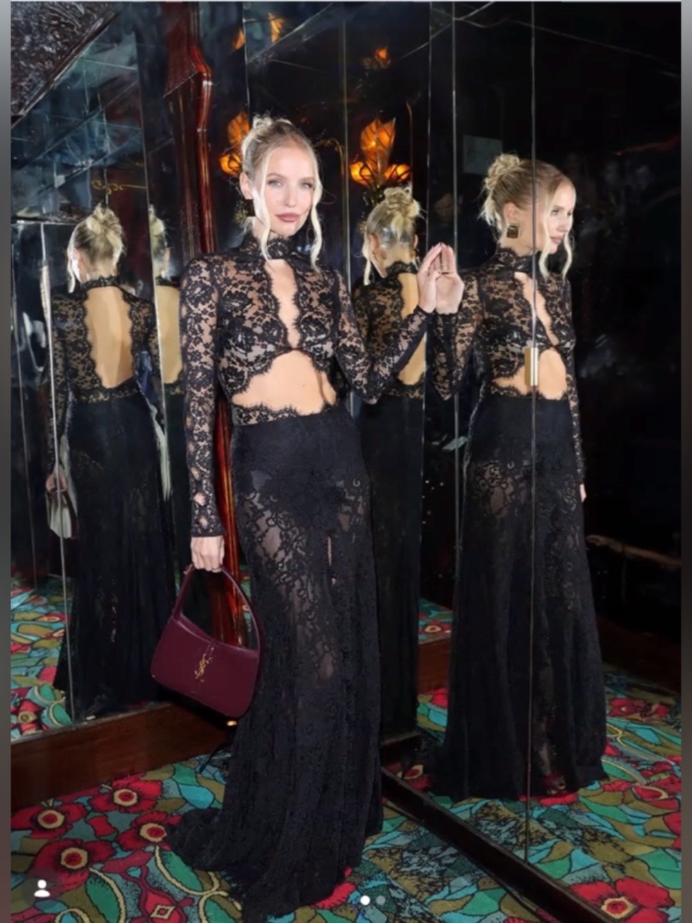 Bronx & Banco Eleanor Black Lace Sheer Long Sleeve High Slit Gown XS NWOT